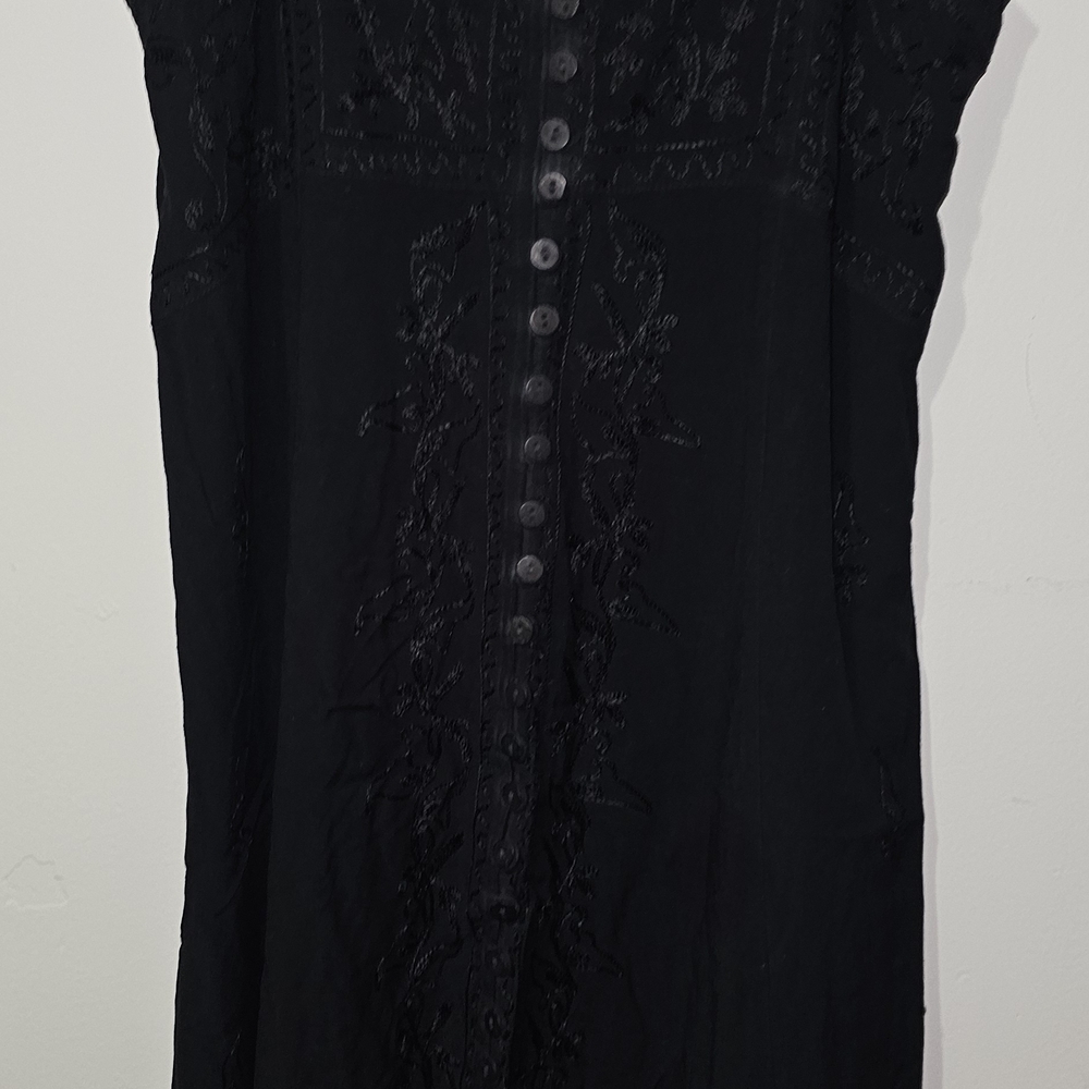 Plus Size Black Embroidered Boho Dress ButtonBlack Button-Down Embroidered Dress
